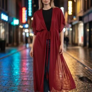 Reformation Maroon and Rose Sheer Dress